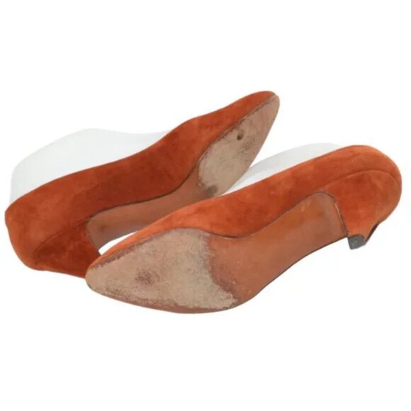 Vintage Italian Suede Leather Copper Rust Burnt Orange Pumps Cone Heels Pumps 7 - Picture 6 of 9
